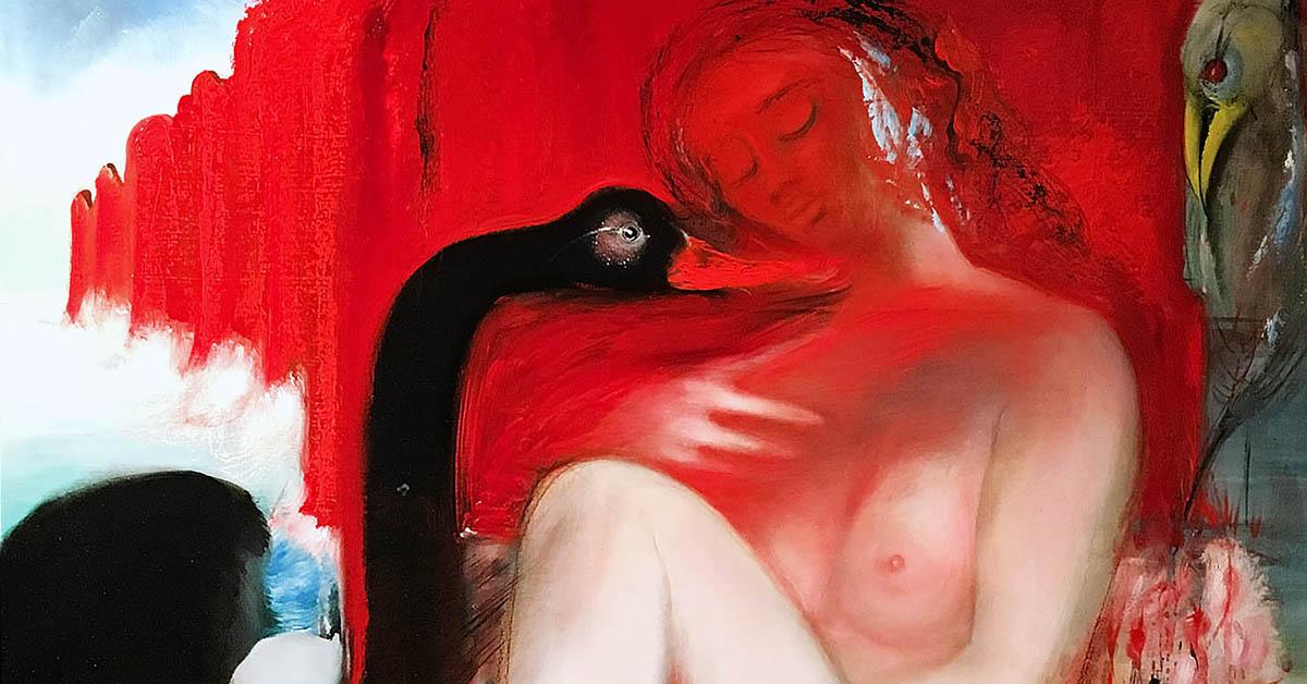 Дитер Вайденбах - Леда и черный лебедь, 1979 (ДВП, масло, 120х100 см)