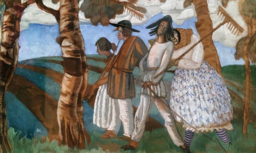 Борис Григорьев - С работы, 1913 (картон, гуашь)