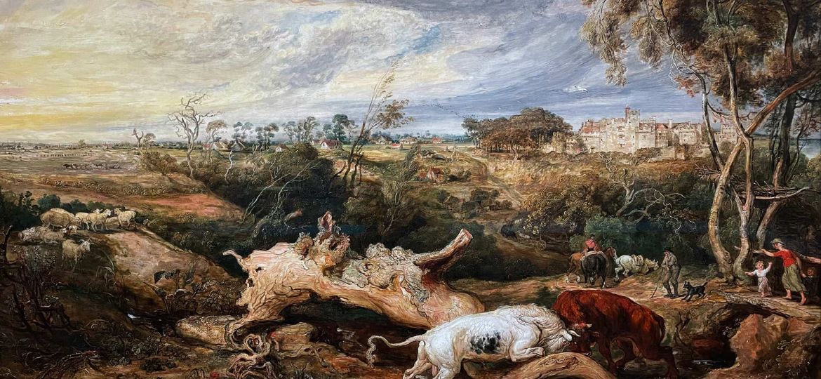 Джеймс Уорд — Бой быков, вид на замок Святого Доната, Гламорганшир, 1804 (холст, масло)