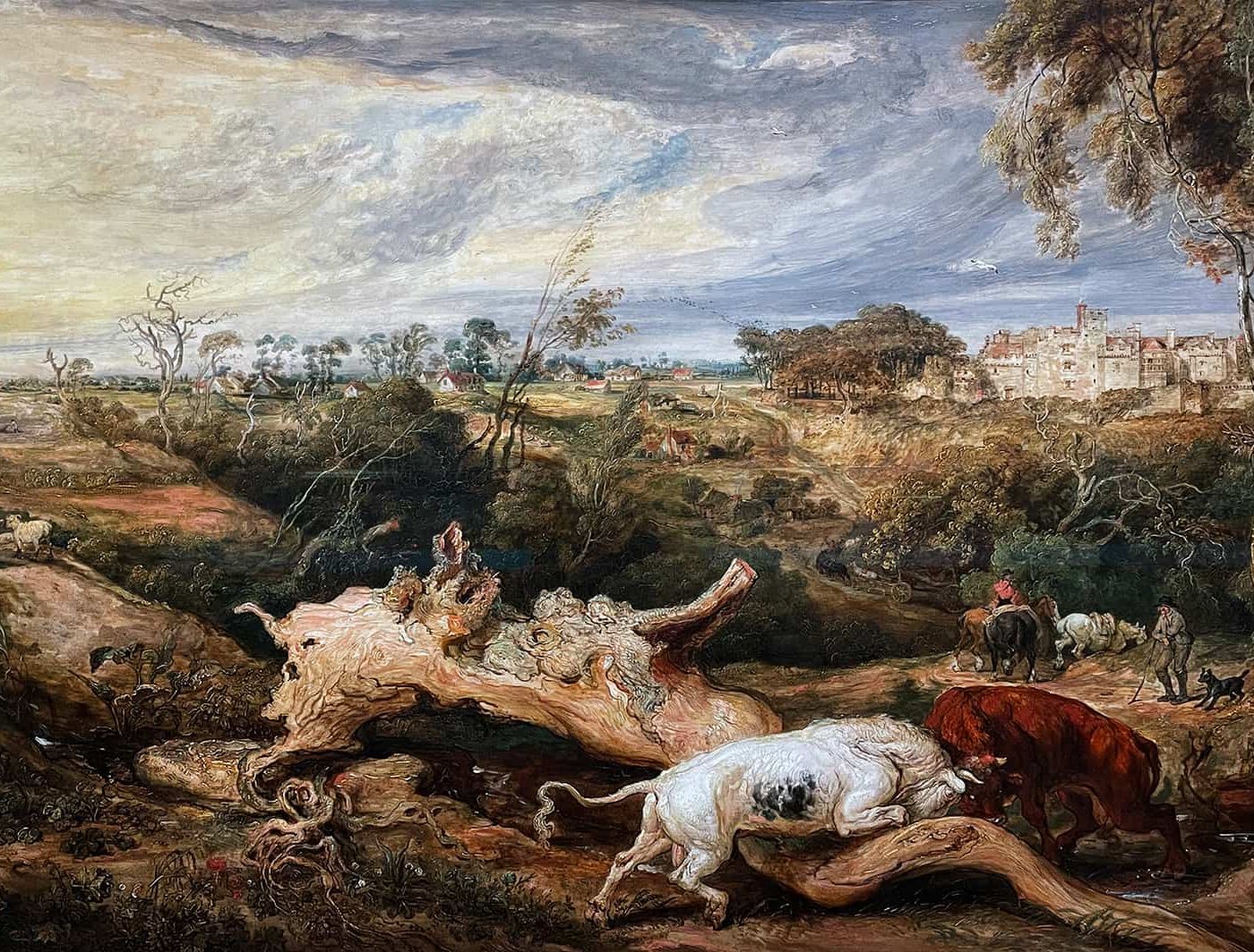 Джеймс Уорд — Бой быков, вид на замок Святого Доната, Гламорганшир, 1804 (холст, масло)