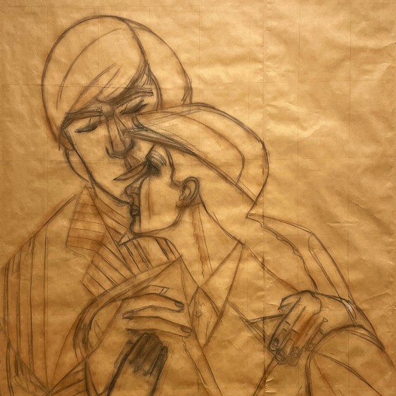 Алекс Кац — Подготовительный  рисунок к картине Дэнни и Лора, 1983 (карандаш, уголь и красный пигмент на бумаге)