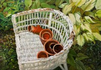 Алексей Бегак — Кресло и цветочные горшки, 2018 (холст, масло)