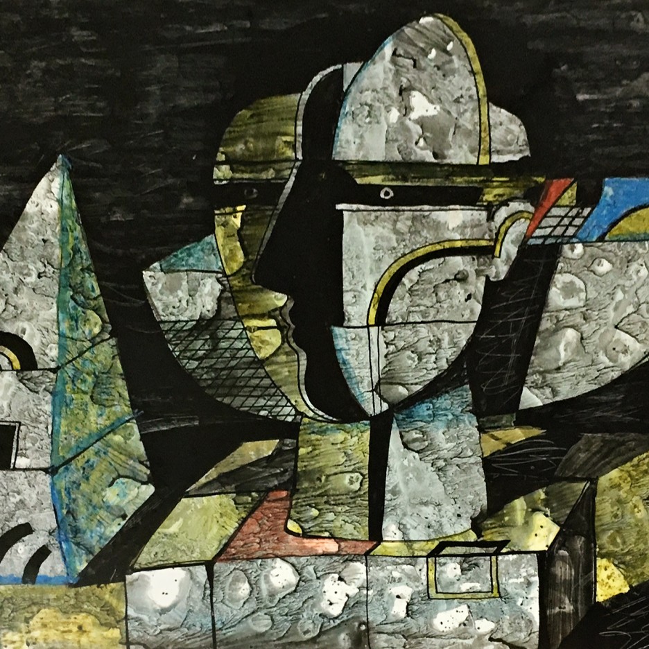 Александр Задорин — Голова и пирамида, 1994 (тушь, акварель, масляная пастель)