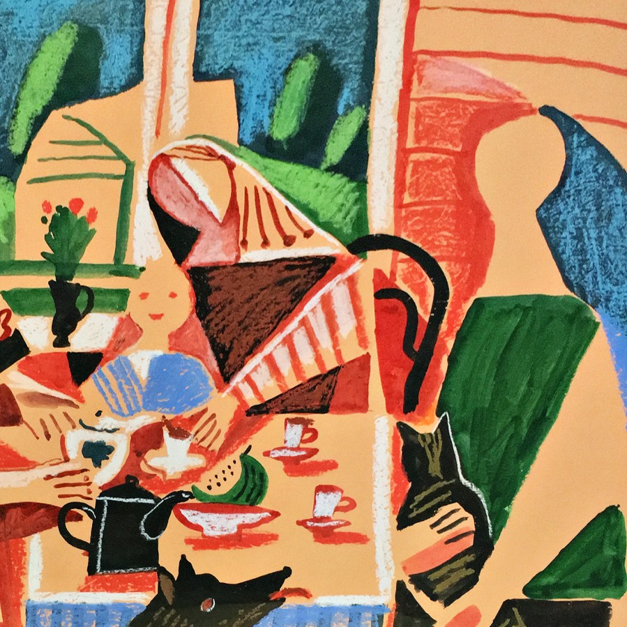 Александр Задорин — Дачный чай, 1989 (цветная бумага, тушь, гуашь, масляная пастель)