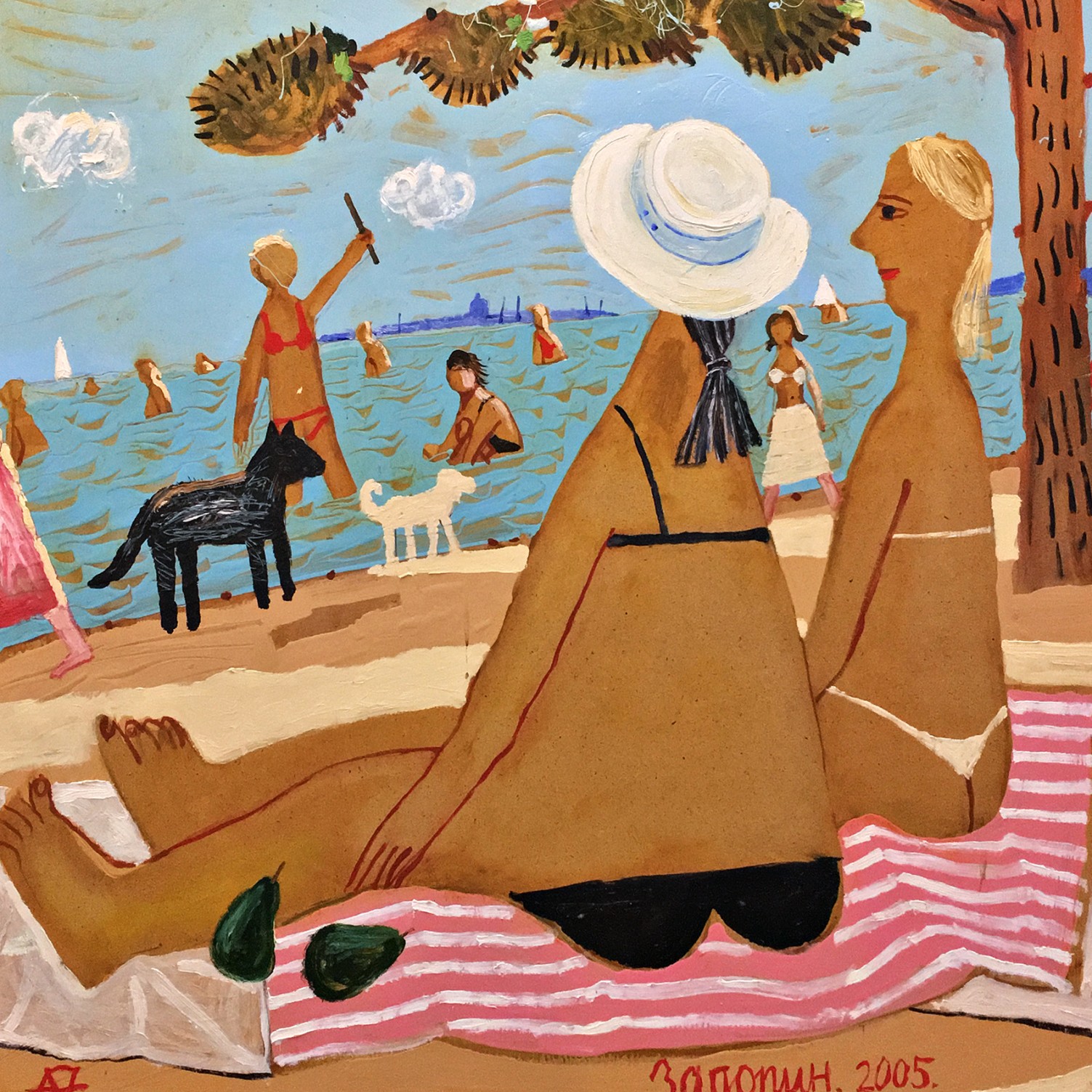 Александр Задорин — Двое на пляже, 2003 (оргалит, масло, эмаль)