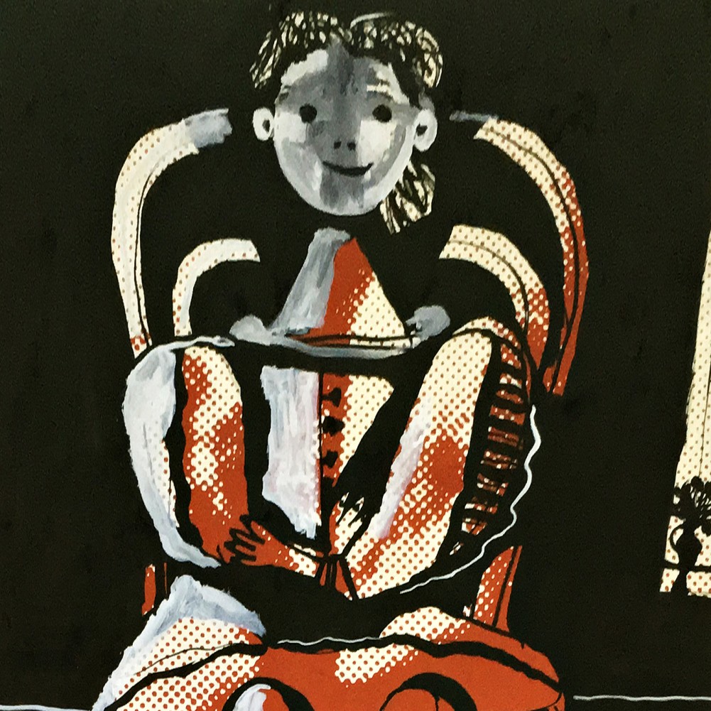 Александр Задорин — Девочка на стуле, 1990 (цветная бумага, тушь, гуашь)