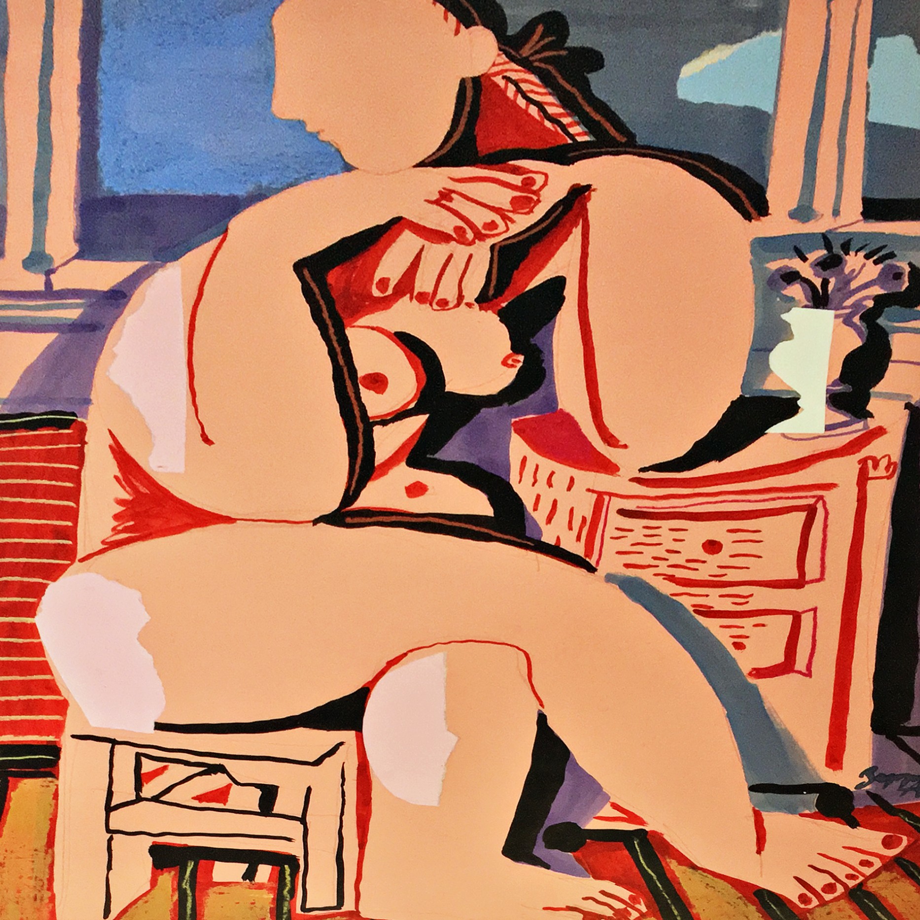 Александр Задорин — Девушка в интерьере, 1988 (смешанная техника)