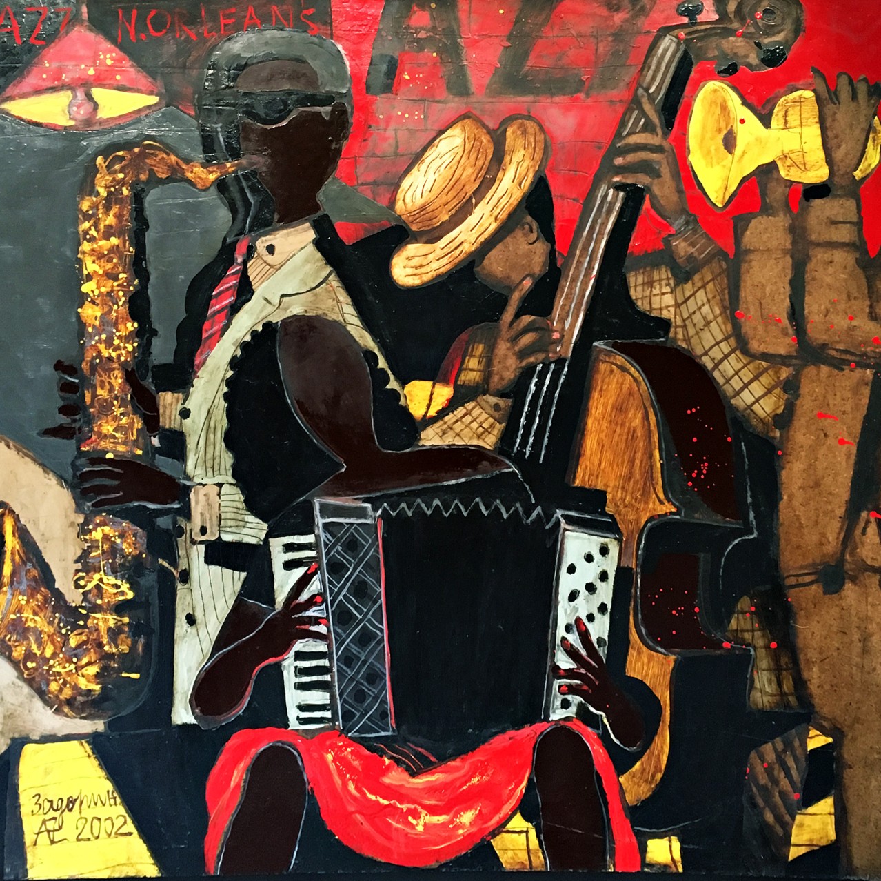 Александр Задорин — Звезда джаза или Новый Орлеан, 2002 (оргалит, масло)
