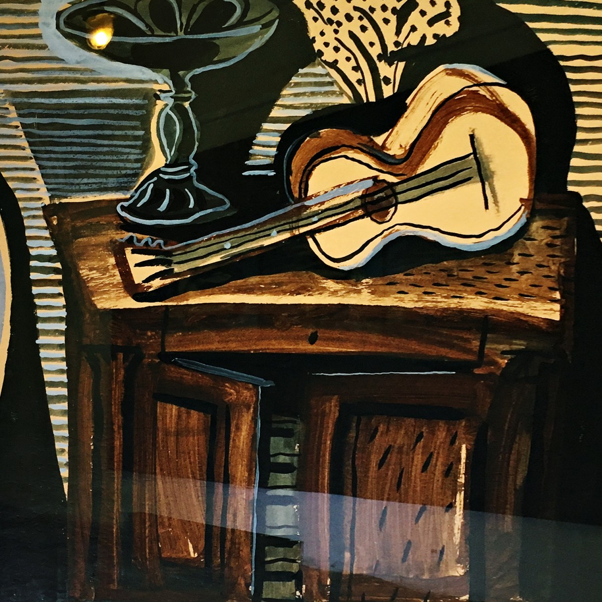 Александр Задорин — Натюрморт с гитарой, 1996 (тушь, цветная бумага, гуашь)