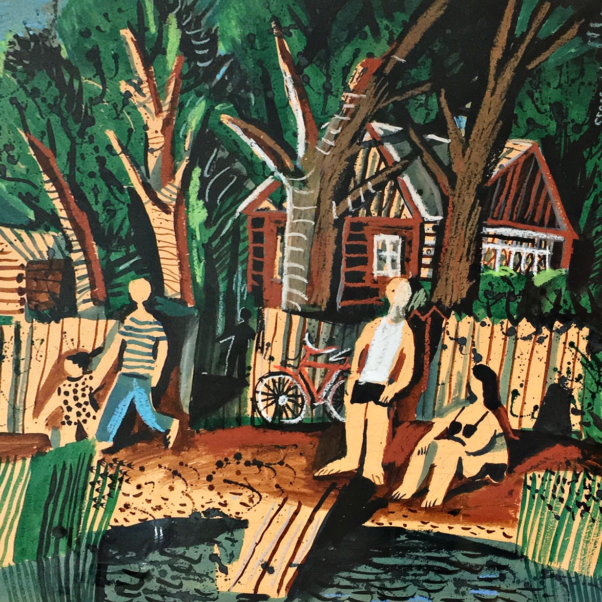 Александр Задорин — Пруд у дома, 1989 (цветная бумага, тушь, масляная пастель)