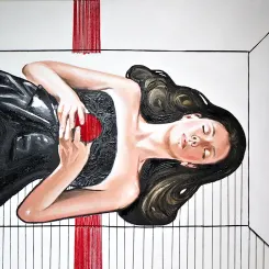 Анна Красная — белоснежка_1, 2016 (холст, масло, нитки)