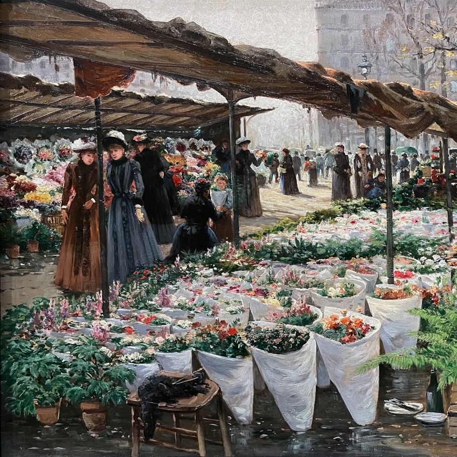 Теодор фон Херманн — Цветочный рынок на Ла Мадлен IV, 1889 (холст, масло) Музей Леопольда