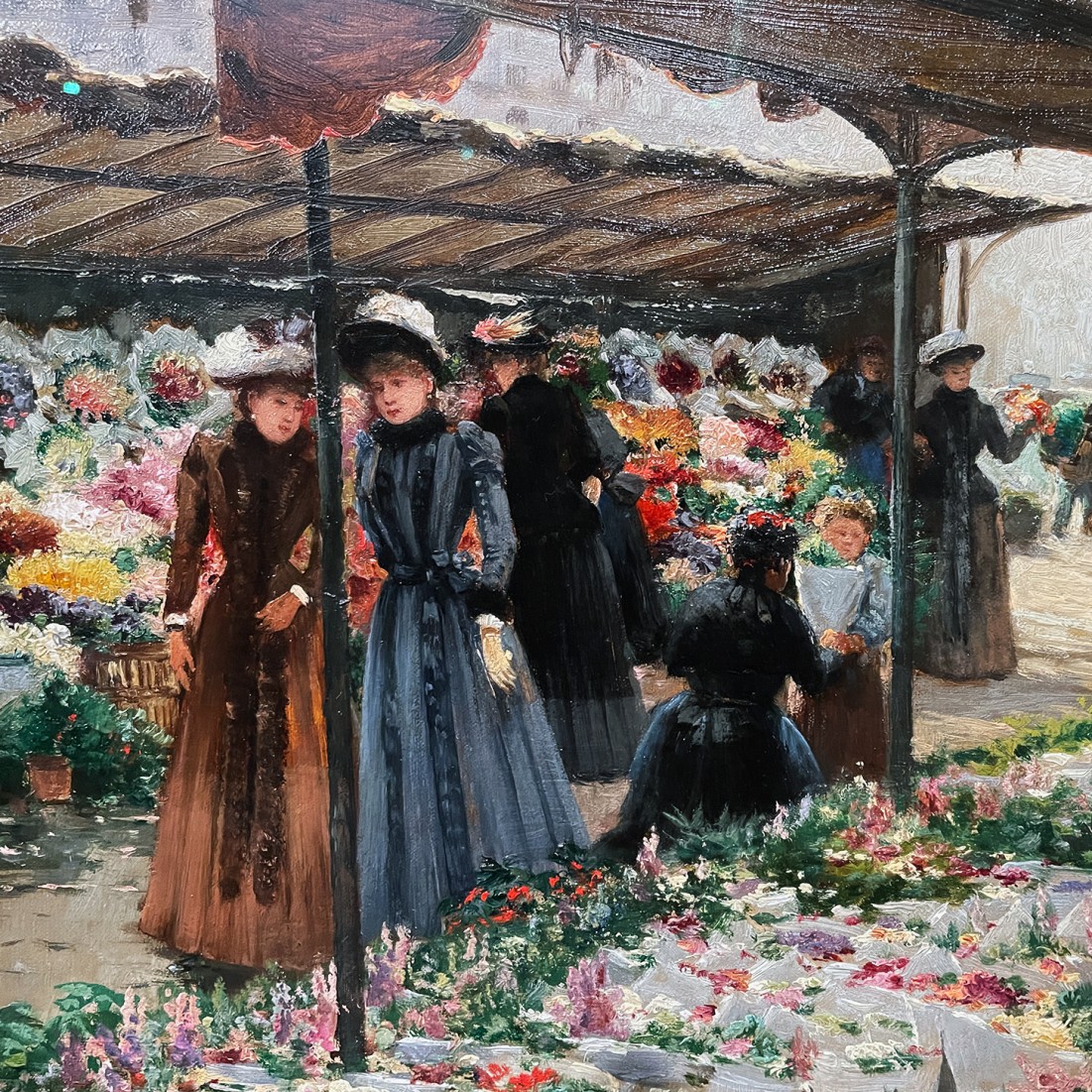 Теодор фон Херманн — Цветочный рынок на Ла Мадлен IV, 1889 (холст, масло) фрагмент Музей Леопольда