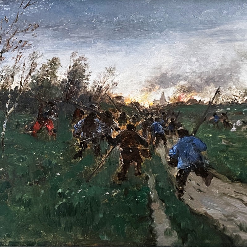 Теодор фон Хорманн — Пожар в деревне (холст, масло), 1888
