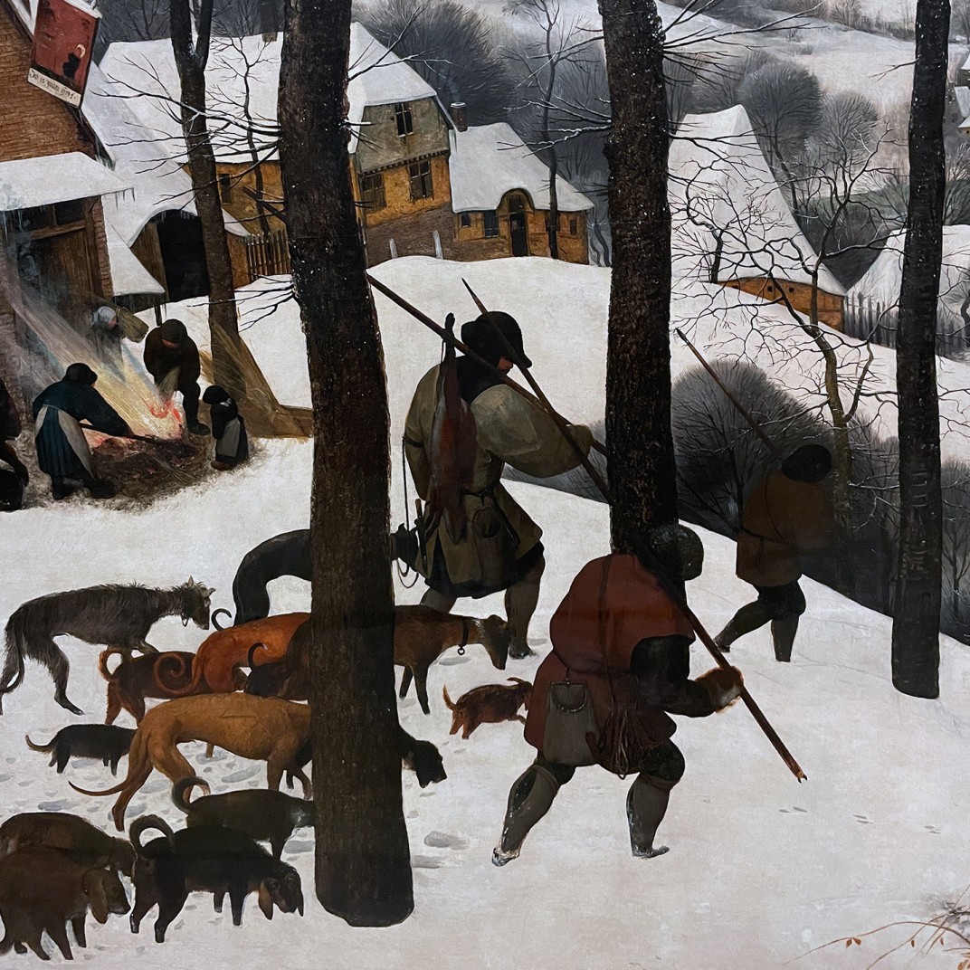 Питер Брейгель (Мужицкий) — Охотники на снегу (Зима), 1565 (фрагмент)