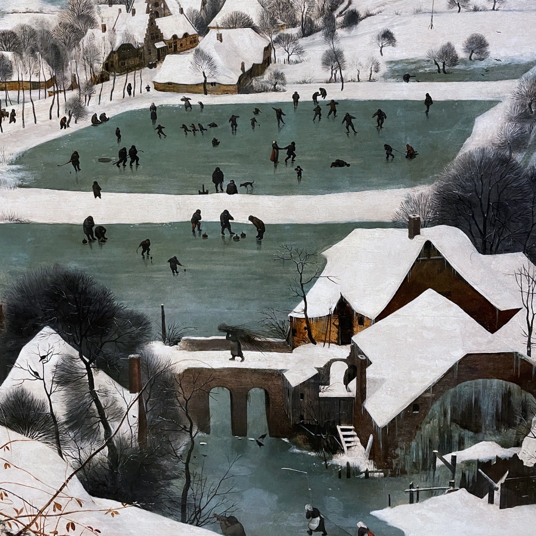 Питер Брейгель (Мужицкий) — Охотники на снегу (Зима), 1565 (фрагмент)