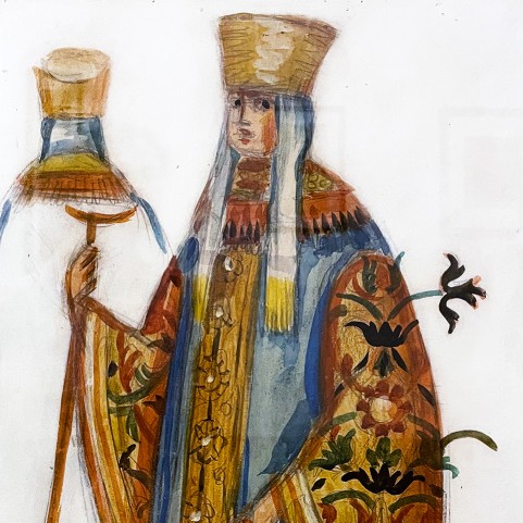 Дмитрий Стеллецкий — Боярыня. Эскиз костюма к сцене 'Обряд русской свадьбы' по мотивам оперы 'Руслан и Людмила' М. Глинки. Театр-кабаре 'Летучая мышь' Н. Балиева. Париж, 1926 (бумага, гуашь, карандаш)