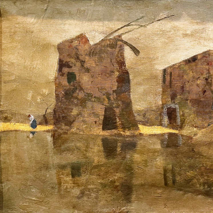 Михалис Эконому — Дом и старая водяная мельница (фланель, масло)