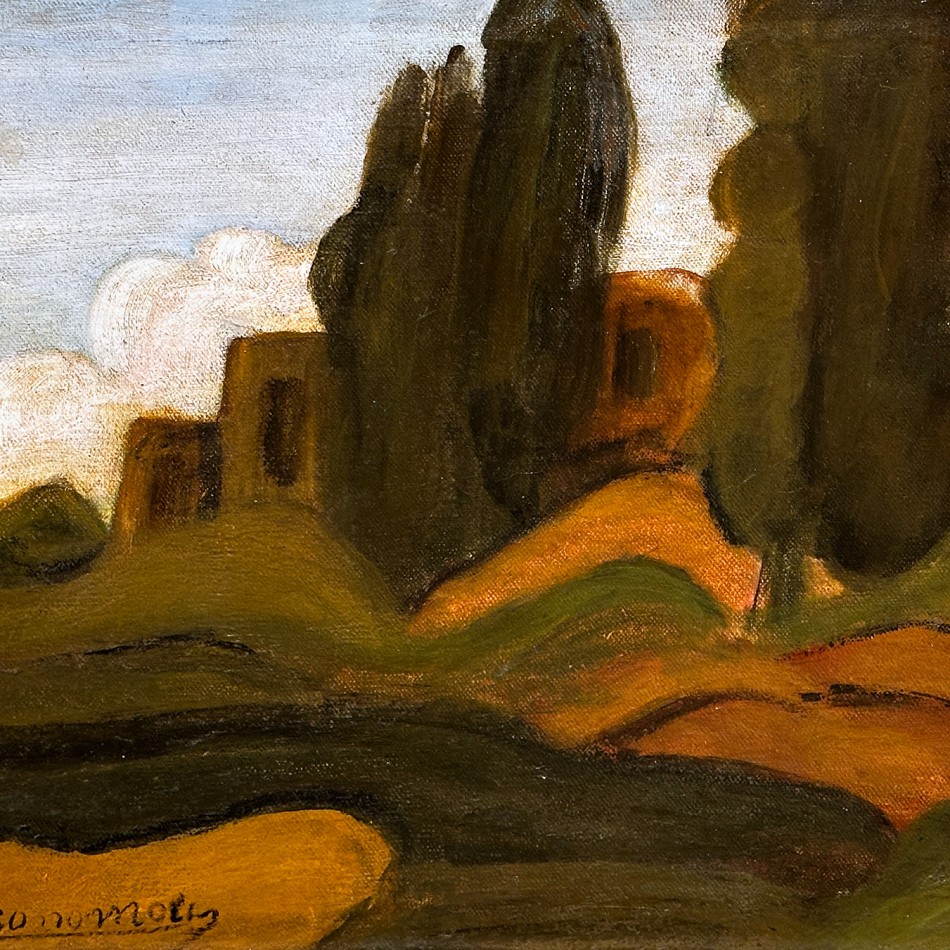 Михалис Эконому — Дом с деревьями (фланель, масло)