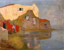 Михалис Эконому — Дом у воды II (картон, масло)