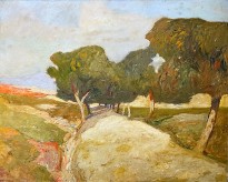 Михалис Эконому — Дорога с деревьями (картон, масло)