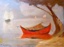 Михалис Эконому — Красная рыбацкая лодка, 1929-1931 (фланель, масло)