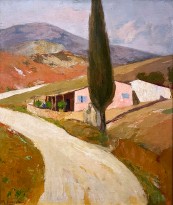 Михалис Эконому — Пейзаж с кипарисом (фланель, масло)