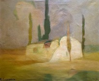 Михалис Эконому — Часовня и пять кипарисов (фланель, масло)