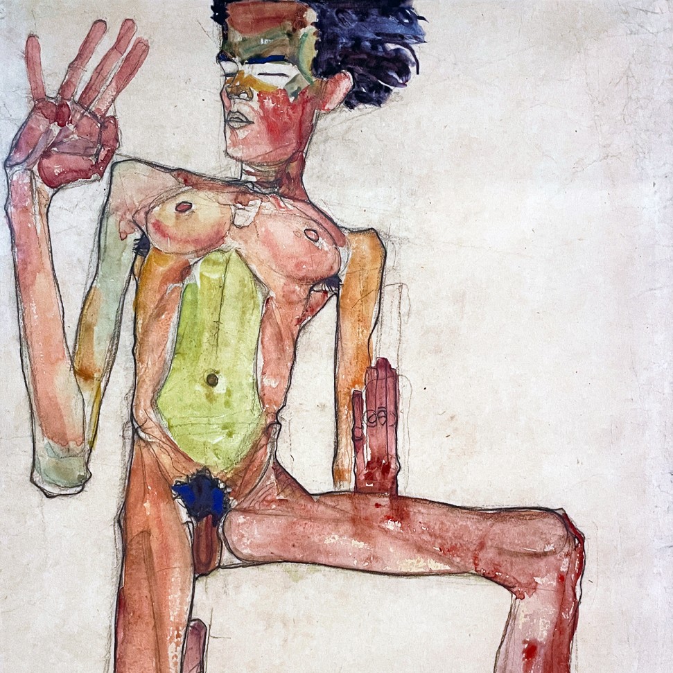 Эгон Шиле — Автопортрет, 1910 (гуашь)