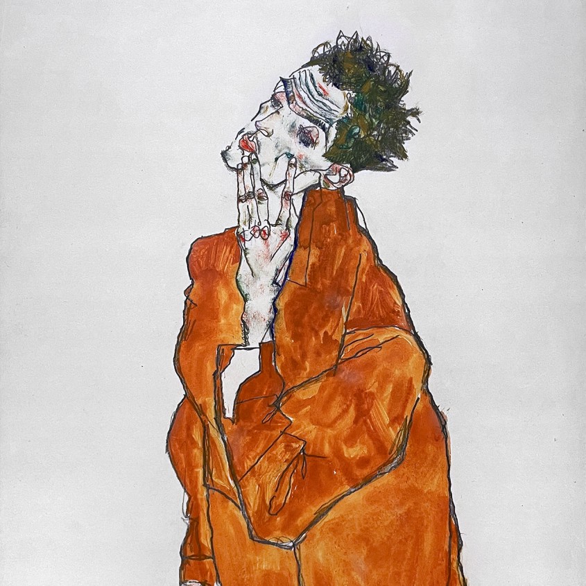 Эгон Шиле — Автопортрет в оранжевом плаще, 1913