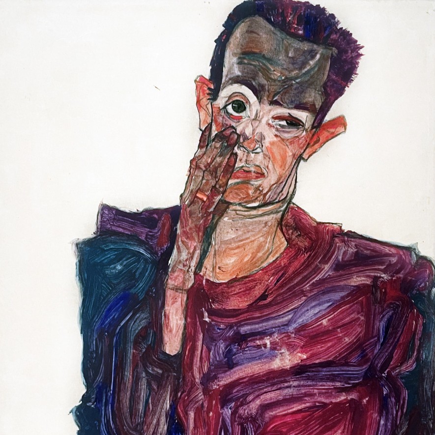 Эгон Шиле — Автопортрет с опущенным веком, 1910