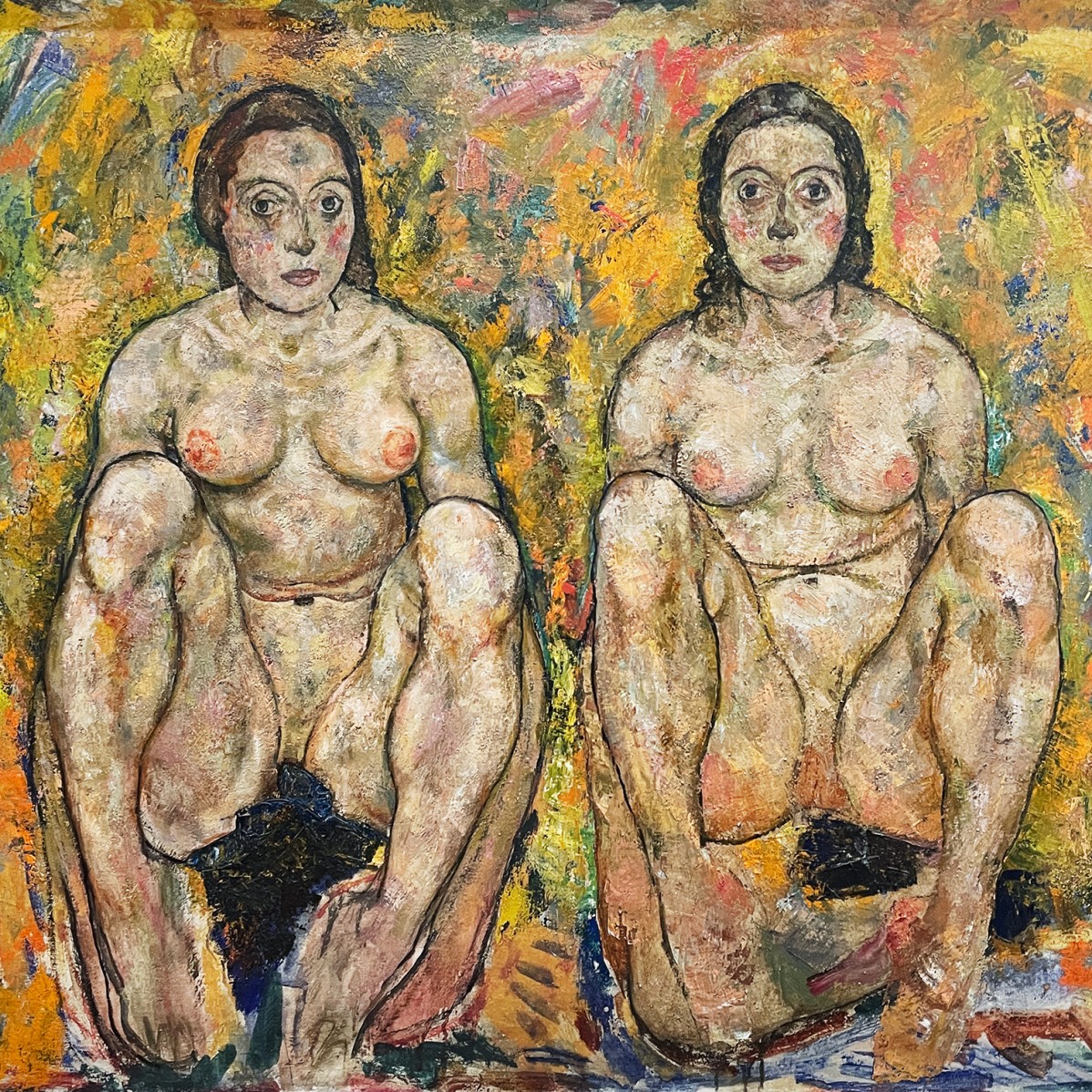 Эгон Шиле — Две женщины на корточках, 1918 (холст, масло)