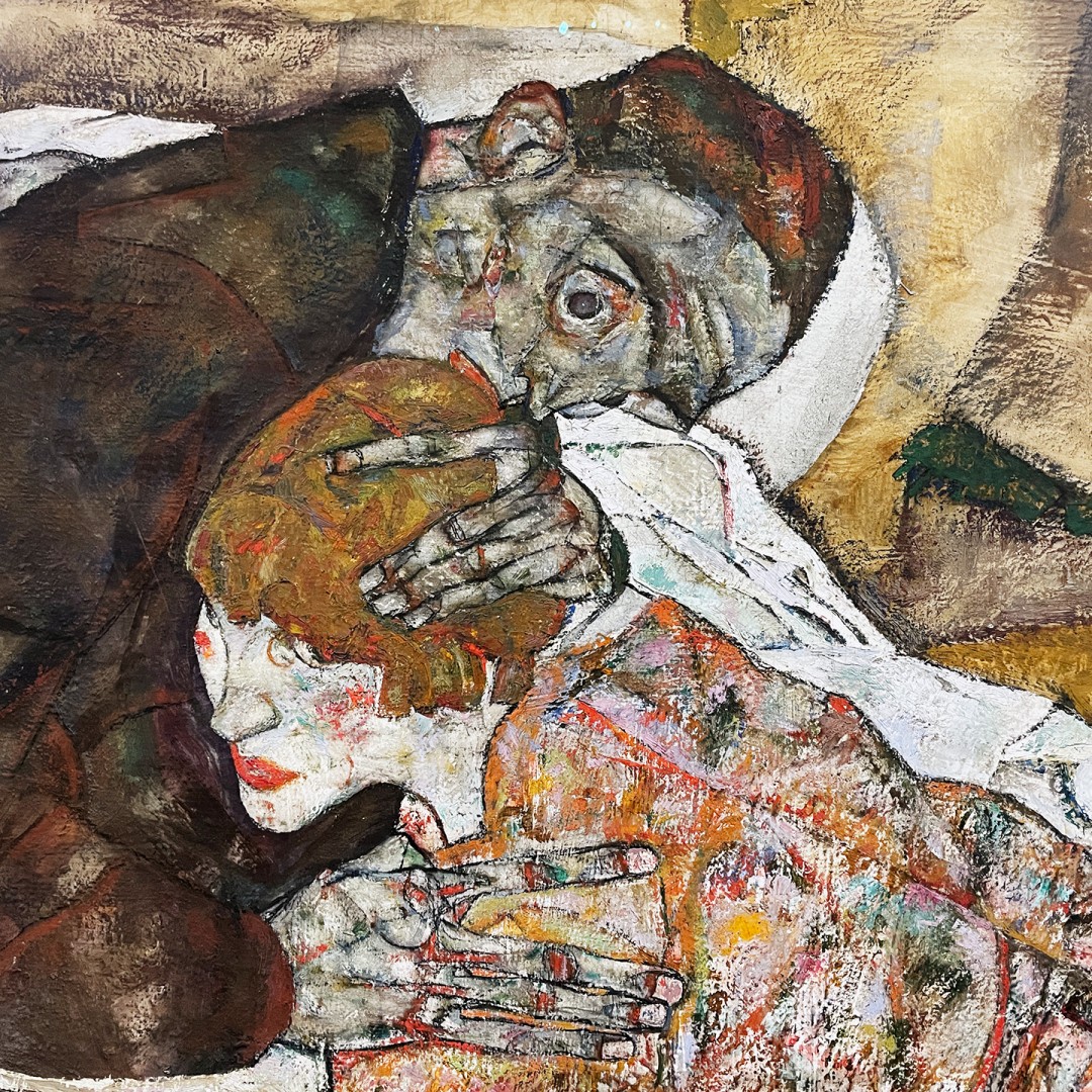 Эгон Шиле — Девушка и Смерть, 1915 (холст, масло), фрагмент.