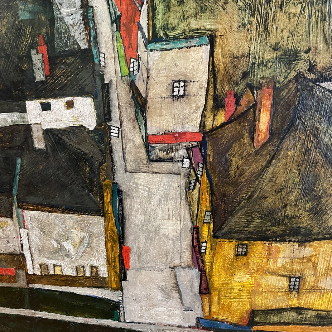 Эгон Шиле — Крумау на Влтаве (Городок IV), фрагмент, 1914