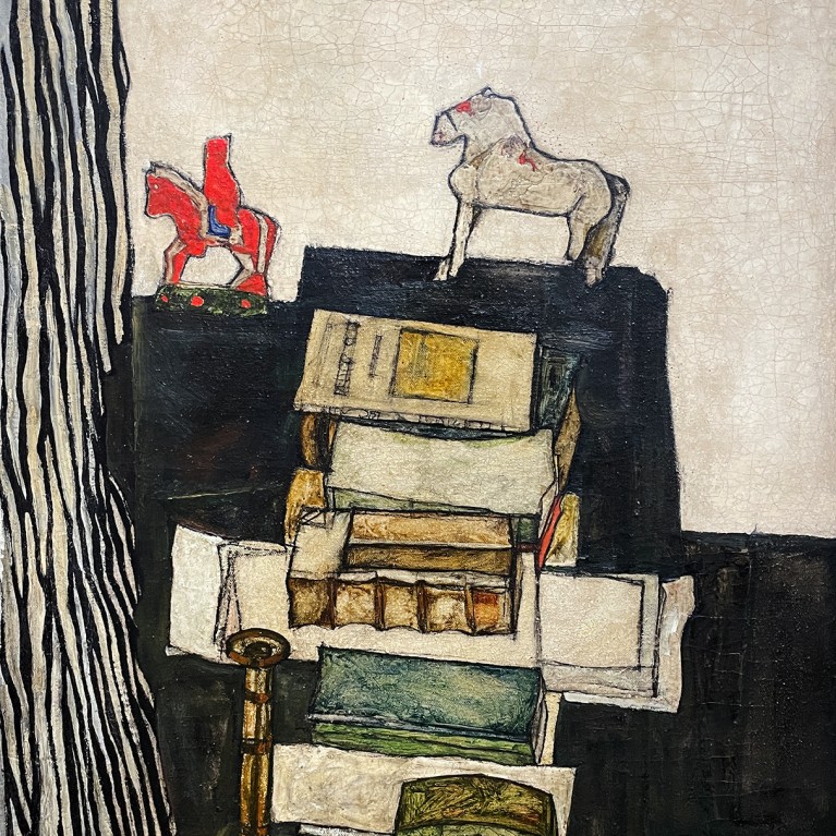 Эгон Шиле — Натюрморт с книгами (Письменный стол художника), 1916 (холст, масло)