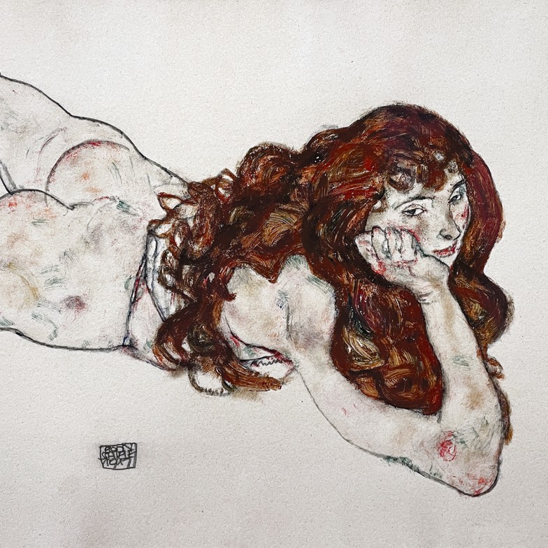 Эгон Шиле — Обнаженная, леджащая на животе, 1917