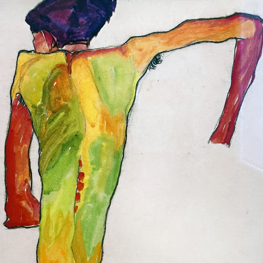 Эгон Шиле — Обнаженный сзади (автопортрет), 1910 (гуашь)