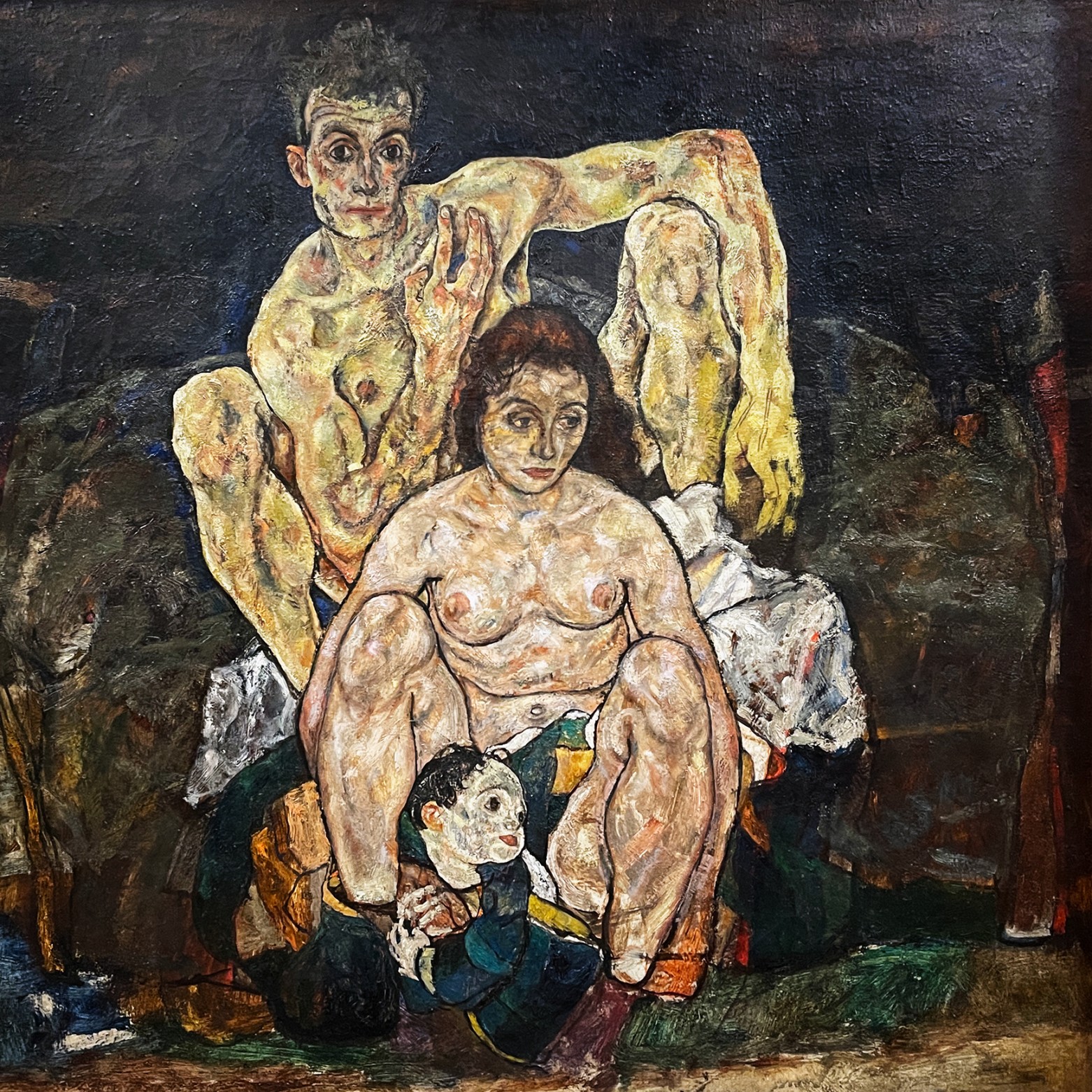 Эгон Шиле — Пара на корточках (Семья), 1918 (холст, масло)