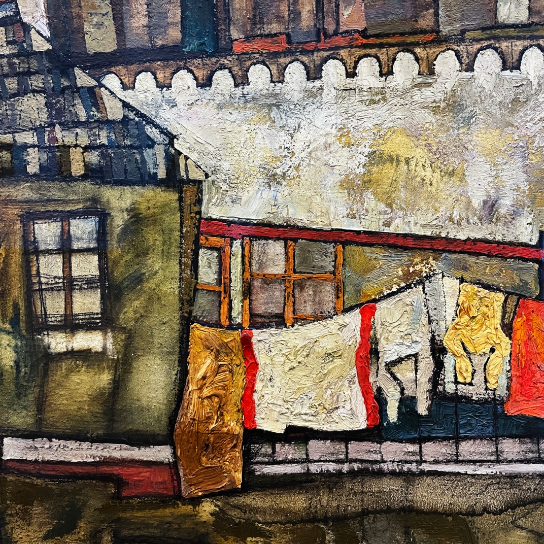 Эгон Шиле — Стена дома на реке, 1915 (холст, масло), фрагмент