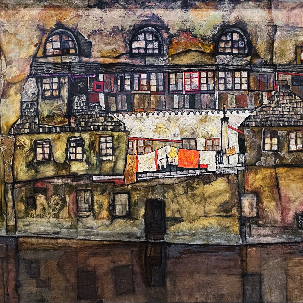 Эгон Шиле — Стена дома на реке, 1915 (холст, масло)