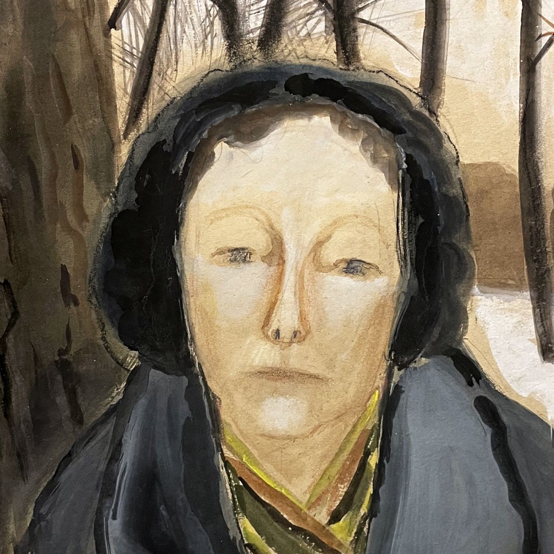 Елена Натаревич — Зима. Автопортрет, 2015 (обои, гуашь, акрил)