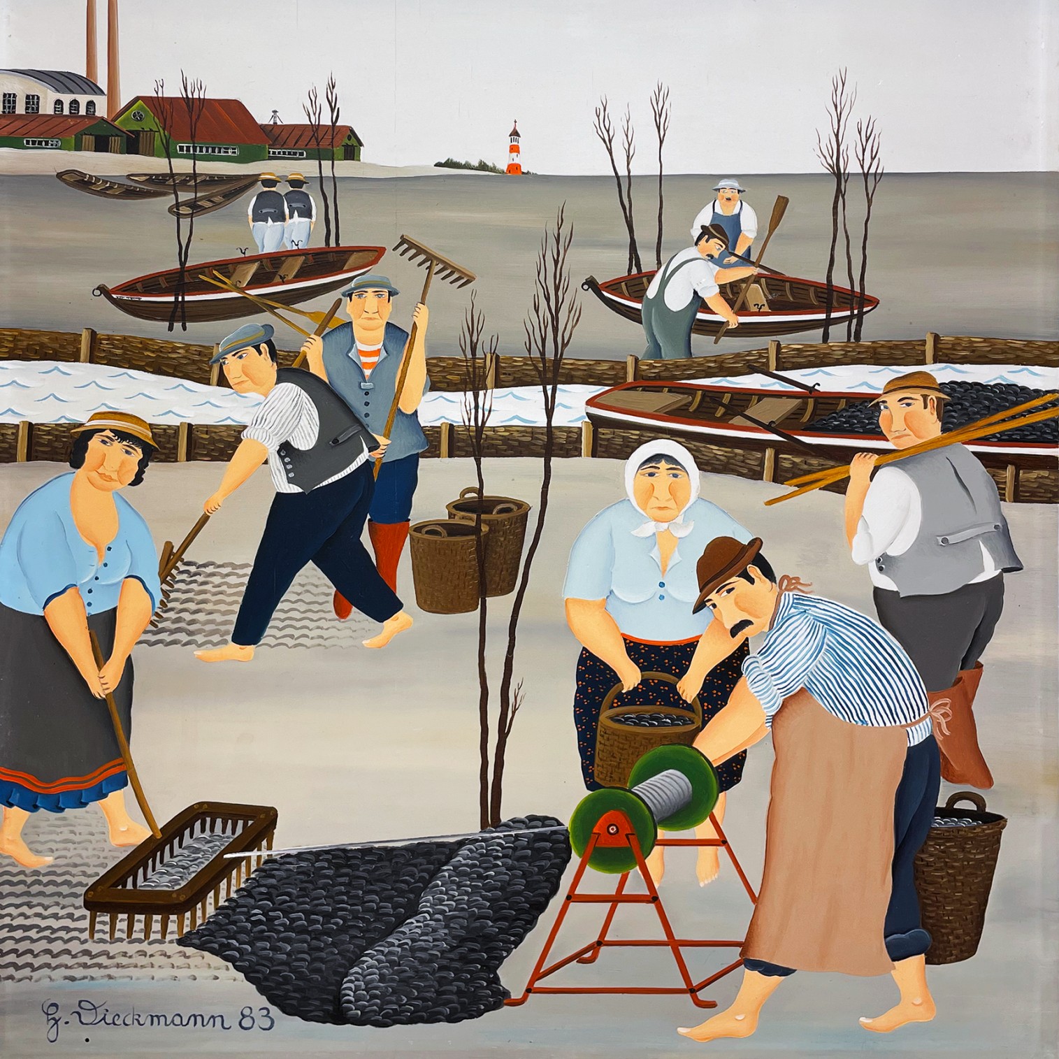 Генри Дикман — Крестьяне в поле, 1983 (доска, масло) Германия