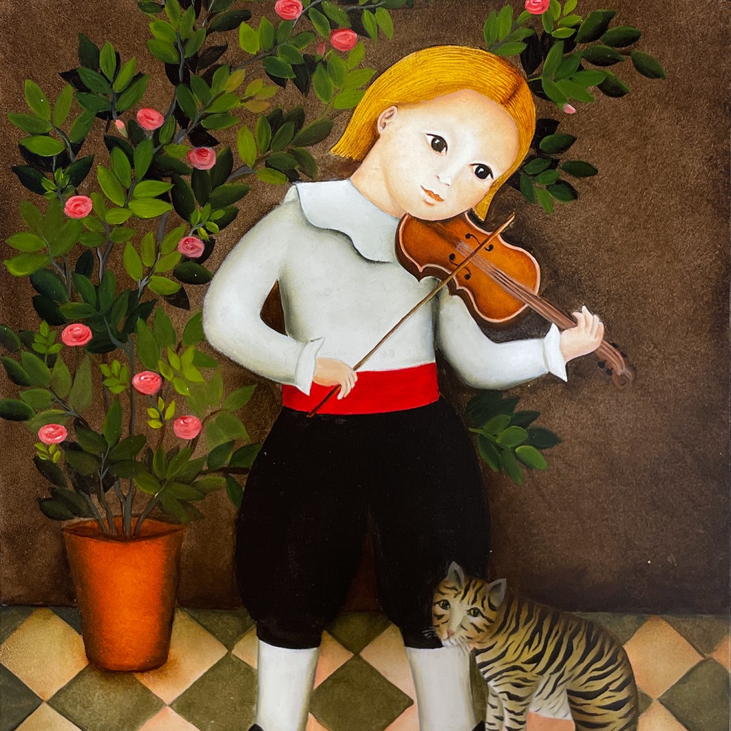 Женевьева Йост — Мальчик с розами, 2021 (доска, масло) Канада