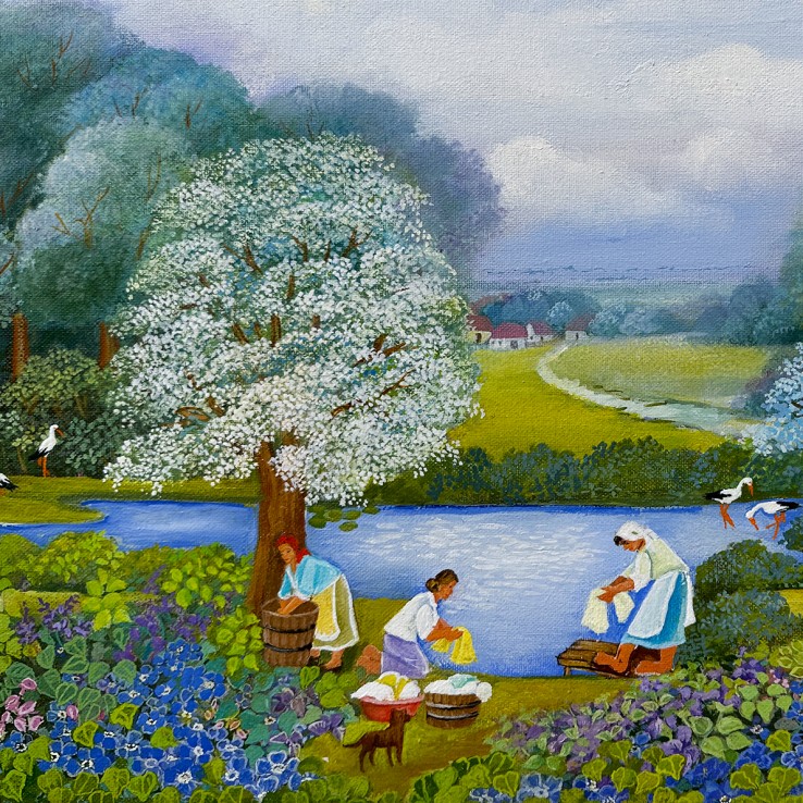 Лерка Тропсек — Женщины и аисты на озере, 2022 (холст, масло) Хорватия