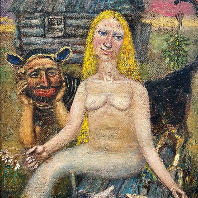 Евгений Титов — Русалка и котик, 2022 (холст, масло)