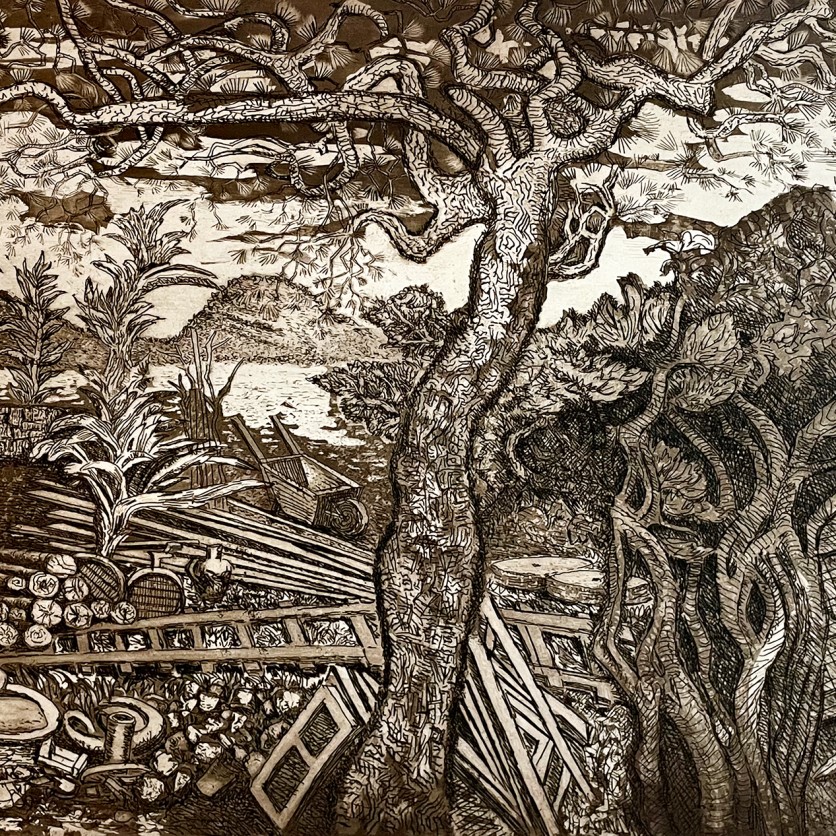 Никос Хацикириакос-Гика — Большое чёрное дерево, 1950 (офорт)