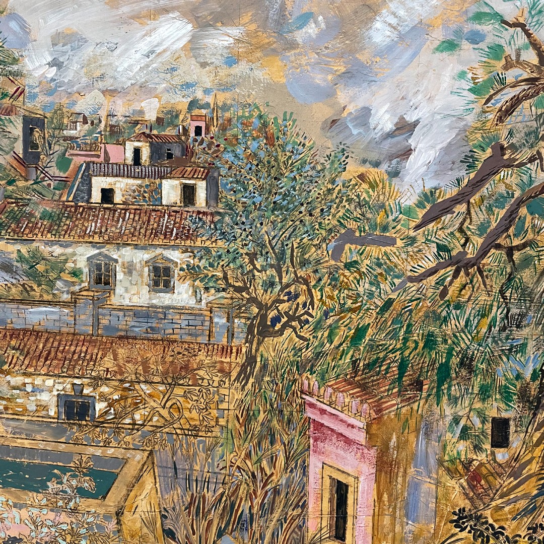 Никос Хацикириакос-Гика — Кифисия, фрагмент, 1973 (бумага, акрил)