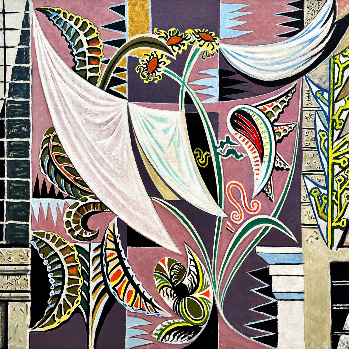 Никос Хацикириакос-Гика — Развешанные ткани в саду, 1954 (холст, масло)