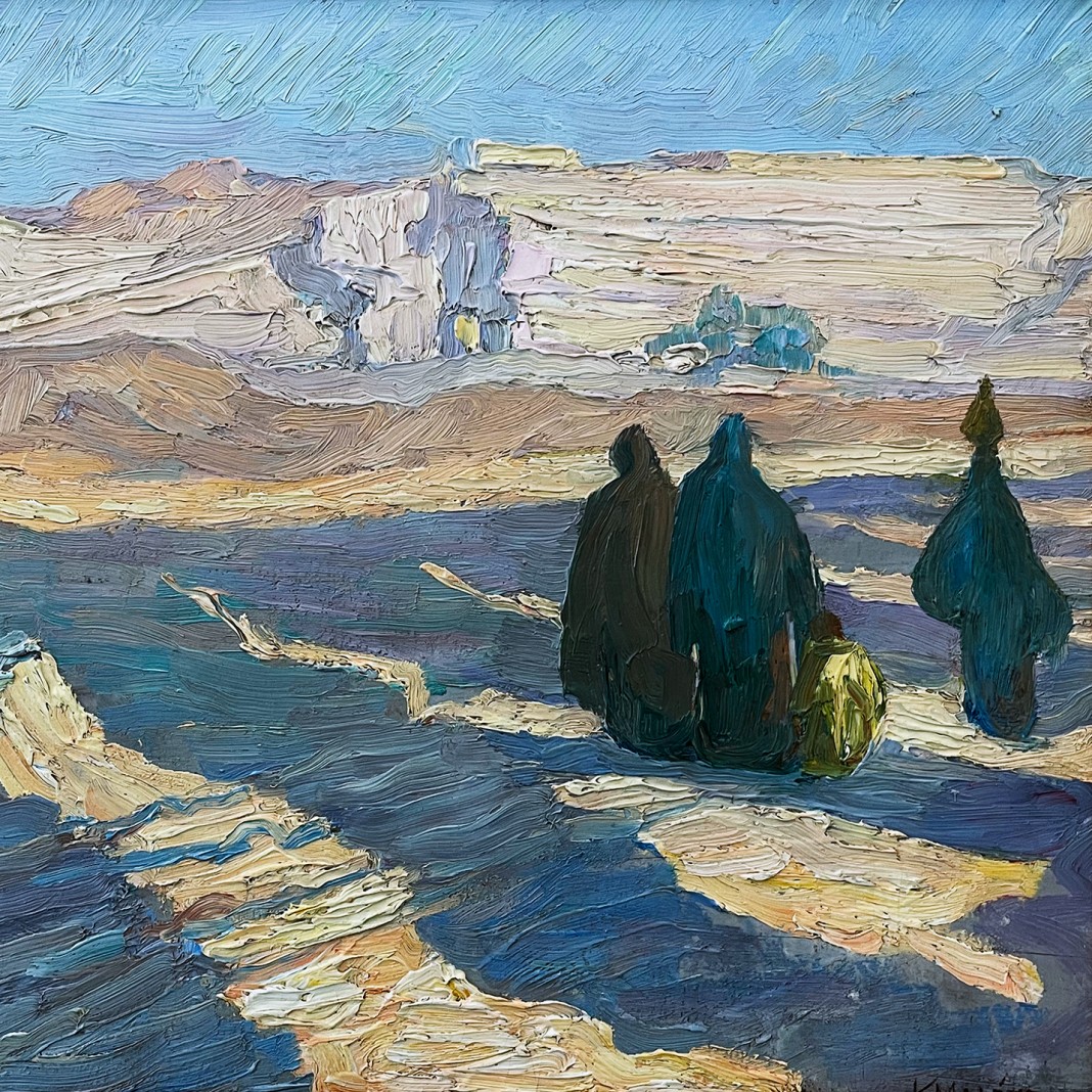 Константинос Малеас — Три египтянки, прогуливающиеся по сельской местности, 1910-1911 (масло на картоне)