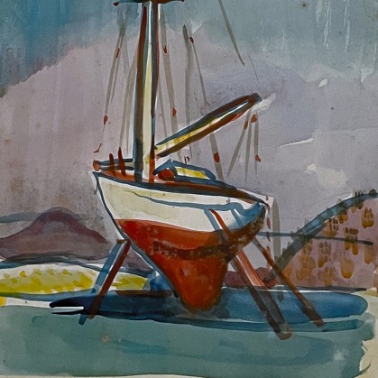 Нахум Гутман — Парусник на верфи, 1952 (акварель)